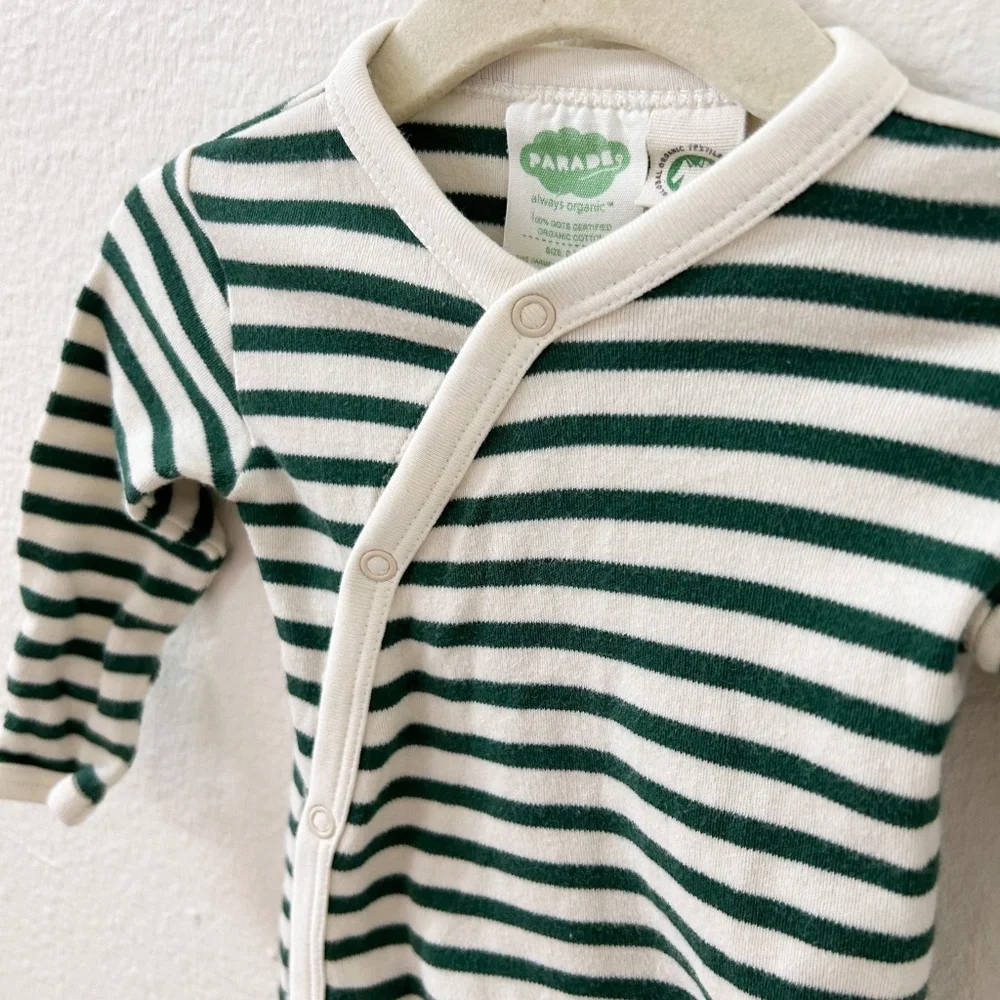 PARADE Organics hunter green striped Kimono Snap Infant Sleepsack Gown 0-3 month - Picture 7 of 10